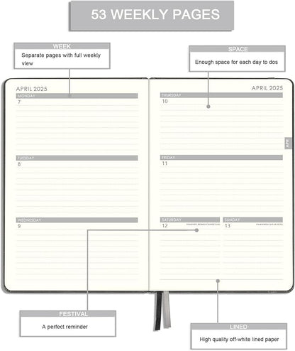 2025 Planner - Weekly & Monthly Planner 2025 with Calendar Stickers, JAN 2025 - DEC 2025, 5.75" X 8.25", Planner 2025 with Premium Thicker Paper, Pen Holder, Inner Pocket and 44 Notes Pages - Gray