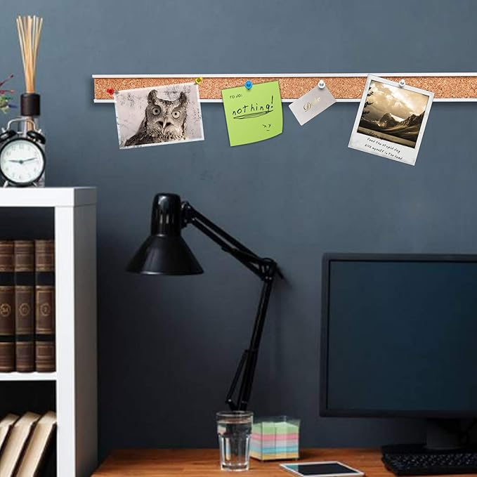 Corksidol Bulletin Bar Strip, Cork Board, 15" x 1", Classroom, Office, Cubicle, Aluminum Frame (Silver)