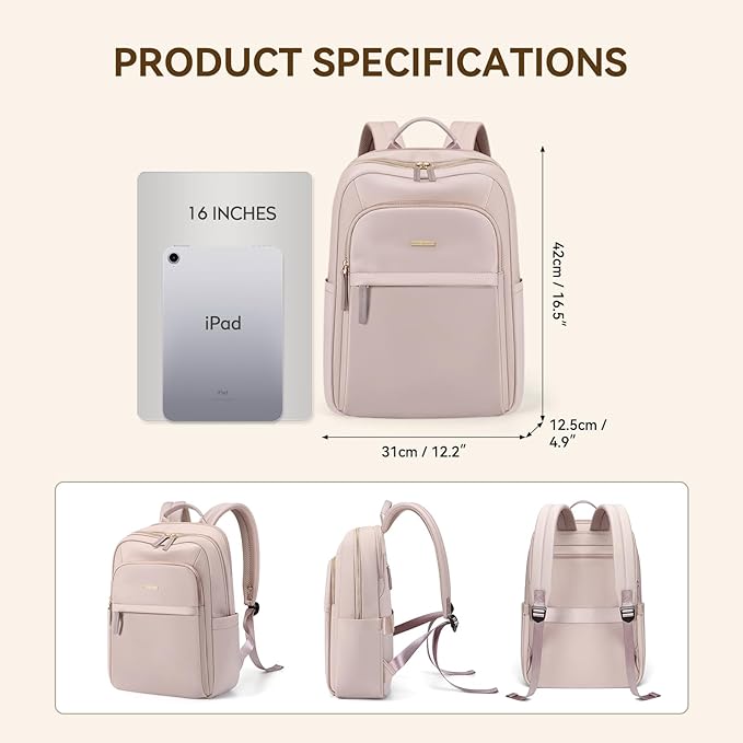 Laptop Backpack for Women Travel Work Commute Casual Daypack Backpack Purse Computer Bags Fit 16 Inch Notebook (Grayish Pink)