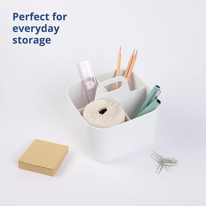 BLUE GINKGO Stackable Organizer Caddy – Korean-Made Portable Tote for Bathroom, Office, Crafts, or School Supplies (Square, White)