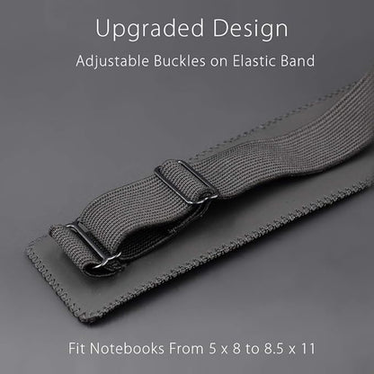 Adjustable Elastic Band Pen Holder, Pencil Holder, Pen Sleeve Pouch for Hardcover Journals, Notebooks, Planners, Binders, Fit Notebooks from 8" to 11” in Height, PU Leather, Detachable, Black