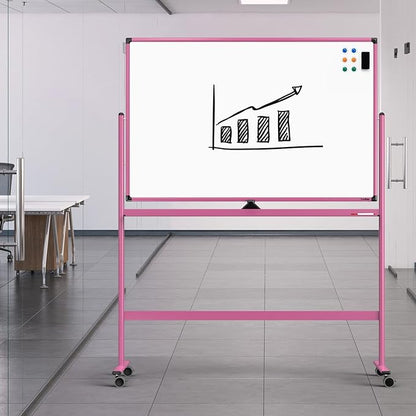 Rolling Whiteboard, 48x32 Inches Dry Erase Board with Stand, Large Mobile Whiteboard on Wheels, Standing White Board for Office, School, Home, Magnetic Double Sided White Board with Paper Pad