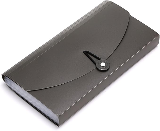 BTSKY Expanding File Folder -13 Pockets Small Accordion File Folder Expandable Card Ticket Holder File Storage Folder Check Bill File Folder Plastic Business Document Organizer Wallet Case New Grey