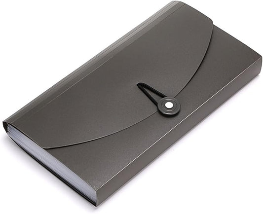 BTSKY Expanding File Folder -13 Pockets Small Accordion File Folder Expandable Card Ticket Holder File Storage Folder Check Bill File Folder Plastic Business Document Organizer Wallet Case New Grey