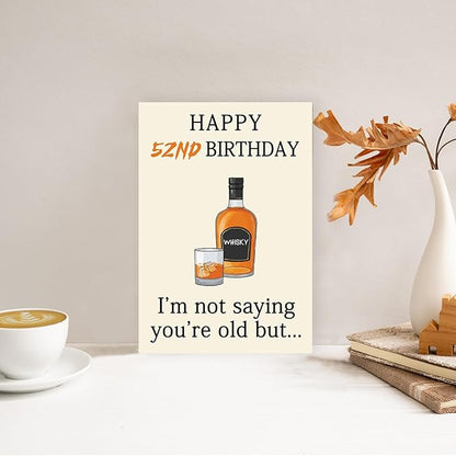 Funny 52nd Birthday Card, Unique 52nd Birthday Decorations for Men Women, Funny 52nd Birthday Gifts for Him Her, Whiskey 52 Year Old Bday Card Gifts for Husband Wife