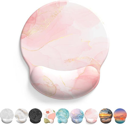 eulps Mouse Pad with Wrist Rest, Comfortable Computer Mousepad with Gel Wrist Support Smooth Surface and Non-Slip PU Base for Pain Relief, Laptop, Office & Home (Pink Marble)