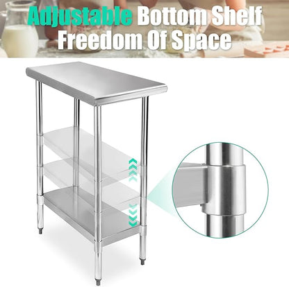STABLEINK NSF Stainless Steel Table, 30 x 14 Inches Metal Prep & Work Table with Adjustable Undershelf, for Commercial Kitchen, Restaurant, Hotel and Garage,Small Stainless Steel Table