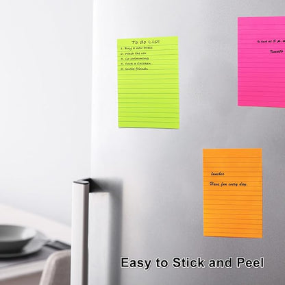 9 Pack Lined Sticky Notes 4x6 in Post Sticky Notes with Lines, 9 Bright Colors Large Ruled Post Sticky Colorful Super Sticking Power Memon Pads, Sticky Notes 4x6 for Office, Home, 35 Sheets/Pad