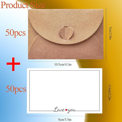 40 Pack Mini Envelopes with Heart Shaped Clasp, Small Kraft Paper Envelopes with Love You Card Cards with Blank Cards for Business Card for Gift Cards Weddings Party Favors (4.1 x 2.8 inch)