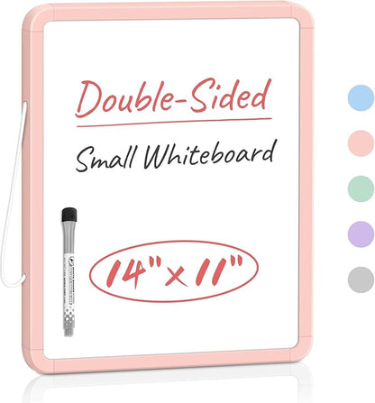 Small Double-Sided White Board Dry Erase Board For Wall, 14"x11" Hanging Whiteboard for Door, Mini Dry Erase Board with a black dry erase marker, Small Whiteboard for Kids Students, Back To School, Pk