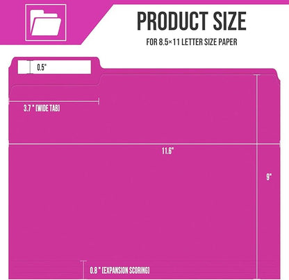 File Folders,IntoJoy 120 Pack Colored File Folder Letter Size, 1/3 Cut Tab Filing Folders for Office School Business File Document Organization,Pink