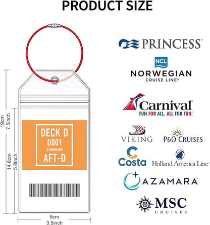 4 Retractable Lanyards with 6 Luggage Tag Holders, Zip Seal Clear Luggage Tag & Lanyard with Ship Card Holder for Carnival, NCL, MSC, Princess 2025-2026, Cruise Ship Essentials