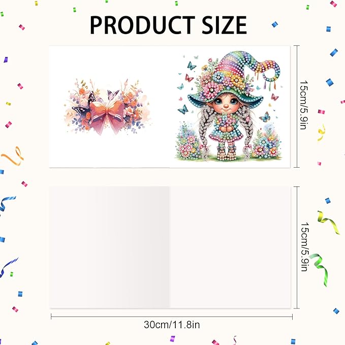 Tontut 6pcs Diamond Art Painting Kit Greeting Card, Butterfly Flower 5D DIY Diamond Handmade Holiday Greeting Card with Envelope, Holiday Gift Congratulation