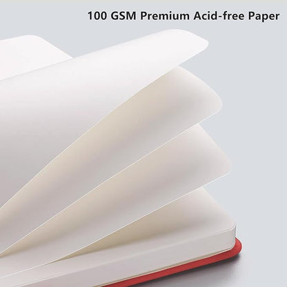 RETTACY Blank Journal Notebook, A5 Blank Journal with 192 Pages, 5.7'' × 8.3'' Medium Size, 68 LB/100 GSM Thick Paper, Leather Hardcover, for Sketching, Drawing, Painting (Red)