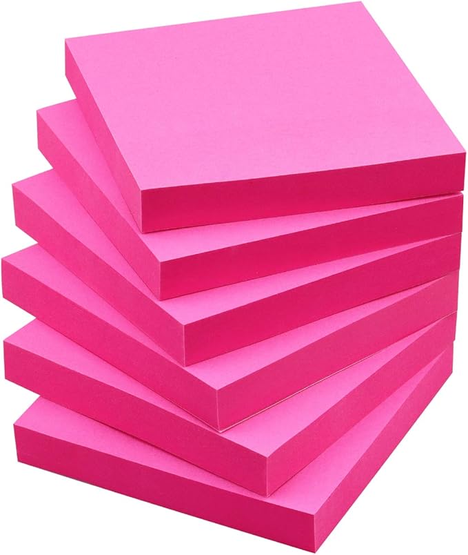 Sticky Notes 3x3 Self-Stick Notes Pads with 6 Bright Colors, Easy to Post for Office, Shool, Home, 6 Pads/Pack, 100 Sheets/Pad (Red)