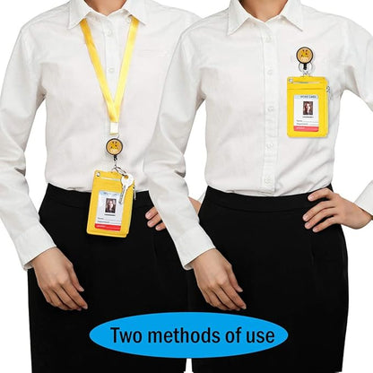 Cute Badge Holder Retractable Lanyard Reel Clip with Heavy Duty Carabiner, 1 Clear ID Window, and 4 Card Slots in 2 Sided for Students Teens Boys Girls Women (01 Yellow Deer)