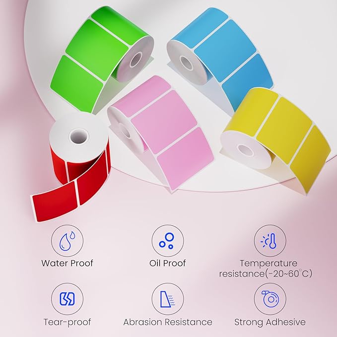 Clabel Thermal Label 1.57'' x 1.18'' (40x30mm) Self-Adhesive Stickers for 220B/221B/230B Label Maker 330 Labels/Roll Black Text on Red Paper in Stronger Waterproof Tear-Resistant for Business Home