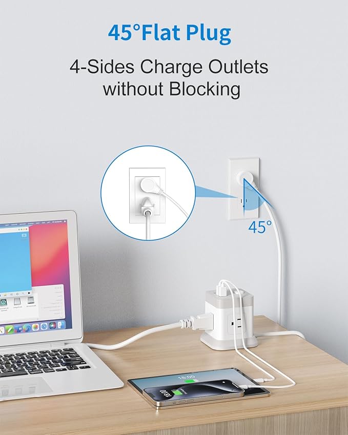 BEVA Cube Power Strip 10 ft Cord, Desktop Power Strip with 4 Outlets and 3 USB Ports, Flat Plug, Overload Protection, Compact Power Strips Tower for Travel Home Office Cruise Ship - ETL Listed
