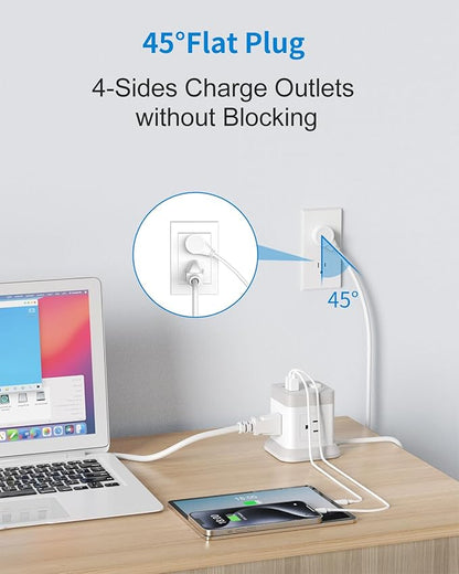 BEVA Cube Power Strip 10 ft Cord, Desktop Power Strip with 4 Outlets and 3 USB Ports, Flat Plug, Overload Protection, Compact Power Strips Tower for Travel Home Office Cruise Ship - ETL Listed