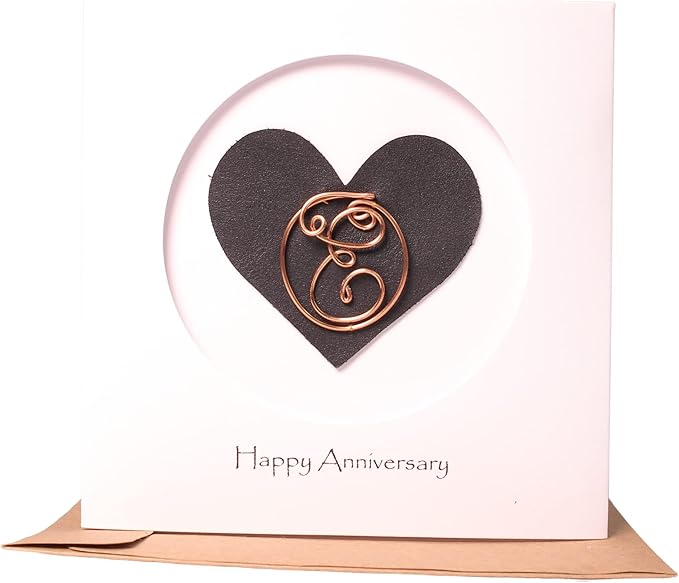 Personalized Initial Copper Card, Copper Initial, Anniversary Card for Her, Couple, Gift for Her(E)