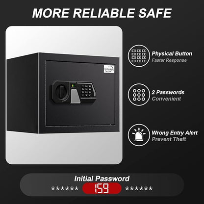 Tenamic Fireproof Safe Box 1.2 Cuft Electronic Digital Security Box, Keypad Small Lock Box Cabinet Safes with Internal Light, Solid Alloy Steel Office Hotel Home Safe with 2 Passwords, Black