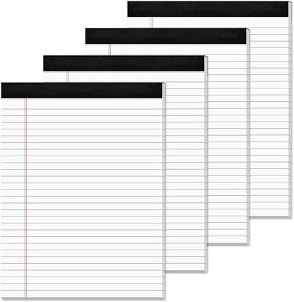 Note Pads 8.5 x 11 Wide Ruled Lined Writing Note Pad for Office 4 Pack White Legal Pads 8.5 x 11", 30 Sheets per White Notepad 28 Lines Lined Paper Pads for School Perforated Legal Notepads for Work
