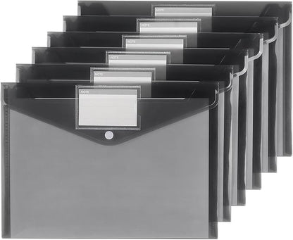 Tamaki 6 Pack Plastic Envelopes Poly Envelopes, Clear Document Folders Plastic File Folders for Home Work Office Organization, Letter Size/A4 Size(Dark Grey)