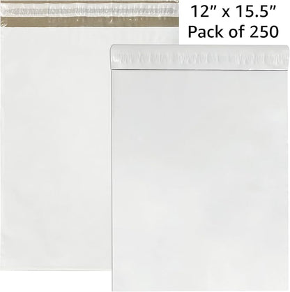 Colored Poly Mailers Pack of: Be creative with your packaging with Colored mailers (White, 12" x 15.5" pack of 250)