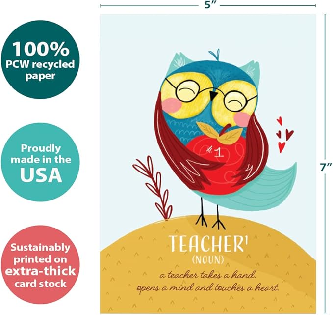 Tree-Free Greetings Teacher Appreciation Cards - Artful Designs - 1 Card + Matching Envelopes - Made in USA - 100% Recycled Paper - 5"x7" - Heartfelt, For Teacher, Teacher Definition (GO64414)