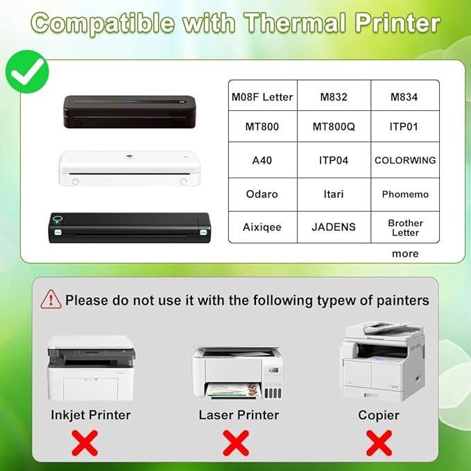 Thermal Printer Paper 8.5 x 11 Inch, US Letter Size Quick-Dry Thermal Printing Paper Rolls, Thermal Paper Compatible with M08F-Letter, M832, M834, MT800, MT800Q Portable Printer, 100 sheets / 4 Rolls