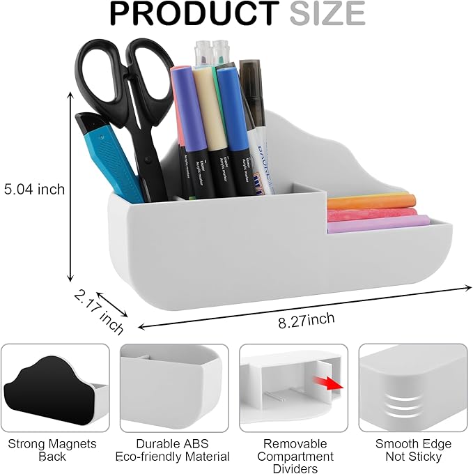 Magnetic Pen Holder,3 Compartments Magnetic Dry Erase Marker Holder,Extra Strong Magnet Storage Marker Pen Pencil Organizer for Refrigerator,Whiteboard,Locker Accessories(Cloud Style)