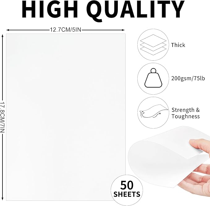 50 Sheets White Cards Blank - 5''x7'' White Card Stock 200gsm/75lb Thick Paper Cardstock, Heavy CardStock Blank for Wedding Invitations, Index Cards, Greeting, Note - PAP07200050