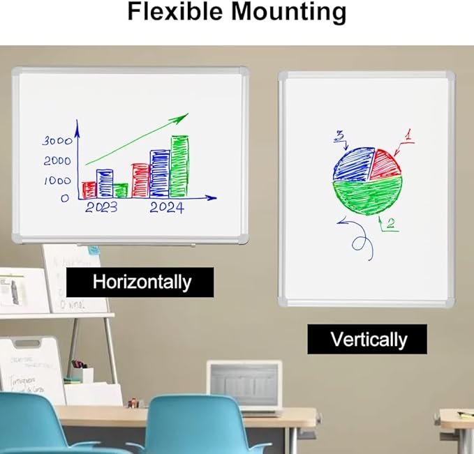 DEVELOP Magnetic Dry Erase White Board 24x36 Inch, Aluminum Frame Wall-Mounted Whiteboard with Detachable Marker Tray & Magnetic Surface for Home Office Classroom Kitchen Memo