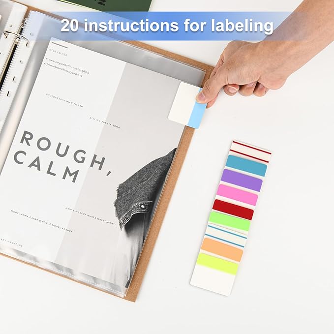 30 Pack A4 Plastic Sleeves Binder Pocket Dividers with 400 Tabs, Reusable Clear Page Protectors Index Dividers for 2/3/4 Ring Binder, Clear Plastic Sheet Protectors