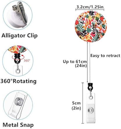 Retractable ID Badge Holder Nurse Badge Reels with Clip Name Card Holders for Office Worker Doctor Nurse (Tree Leaf Burst 3 Pack)