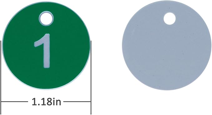 StayMax Plastic ID Number Tags Engraved Tags Key Tags Without Key Rings (1-50, Green)