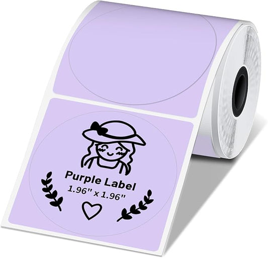 Phomemo Purple Circle Thermal Sticker Label Compatible with M100/M110/M220/M250/M120/M200/M150 Label Maker, Size 1.96" x 1.96" Round Thermal Label