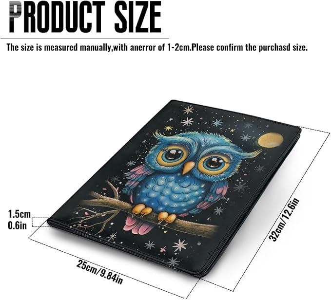 Office Folder Cute Owl Print PU Leather Padfolio with A4 Size Clipboard Clip for Business Resume Interview Document Sleeve Binder Folder for Men/Women