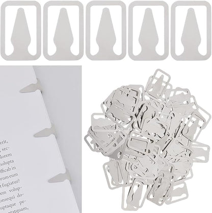 SUNNYCLUE 1 Box 100Pcs 304 Stainless Steel Bookmarks Metal Book Line Markers Silver Rectangle with Arrow Book Page Markers Clips Covers Accessories for Reading Book Lovers Women Men Office School Work