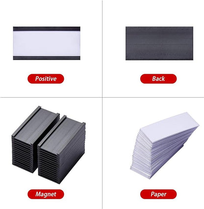 Eeoyu Magnetic Label Holders with Magnets Magnetic Data Card Holders with Clear Plastic Protectors for Metal Shelf, Whiteboard, Set of 30 (1 x 2 Inch)