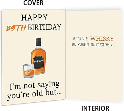 Happy 39th Birthday Card, Funny 39th Birthday Decorations for Her Him, Unique 39th Birthday Gifts for Women Men, Whiskey 39 Year Old Birthday Gifts Decor Ideas