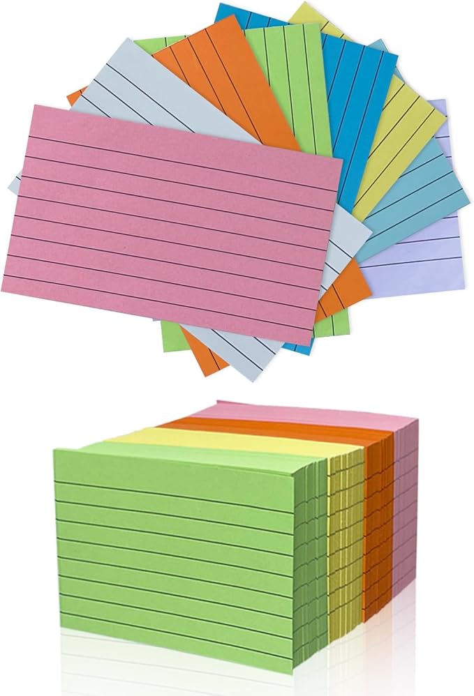 TFLFL Index Paper Cards 3x5 Inch, 1200PCS Flash Cards, Thin Note Cards Paper 8 Colors Ruled Index Cards, Assorted Lined Colored Flashcards, Study Card Memo Scratch Pad for Home Office School