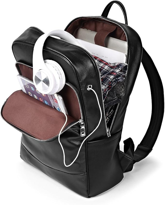 BOSTANTEN Leather Backpack College Laptop Travel Camping Computer Shoulder Bag Gym Sports Backpacks For Men Black