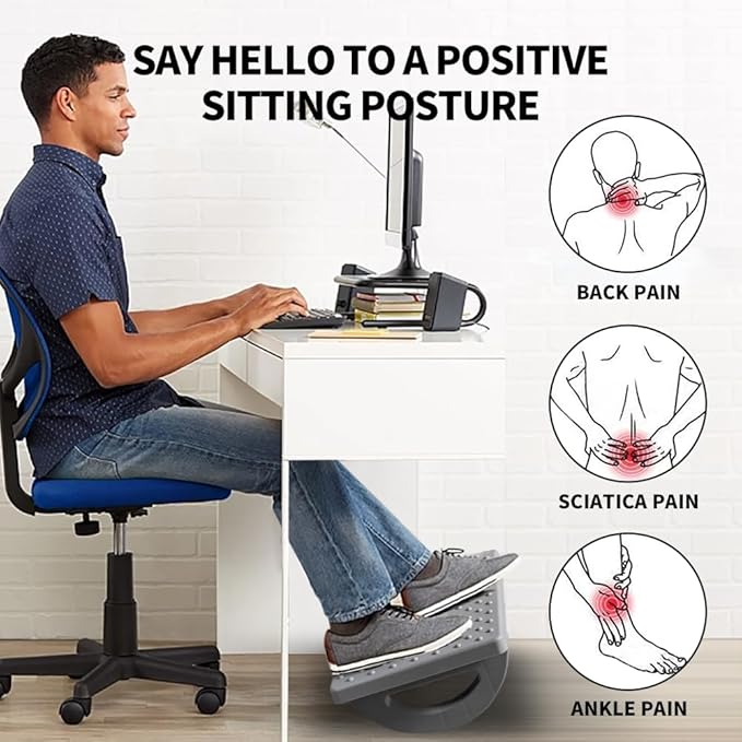 Foot Rest for Under Desk at Work - Ergonomic Foot Stools for Under Office Desk - Rocking Footrest with Roller Massager - Leg Rest for Chair, Computer Gaming - Promote Leg Circulation(Gray)