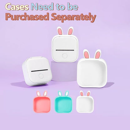 Memoking T02 Protective Case-Bunny Ears Shape Soft Silicone BPA-Free Cute Design Printer Cover, Compatible with T02 Mini Bluetooth Wireless Portable Mobile Pocket Printer, White