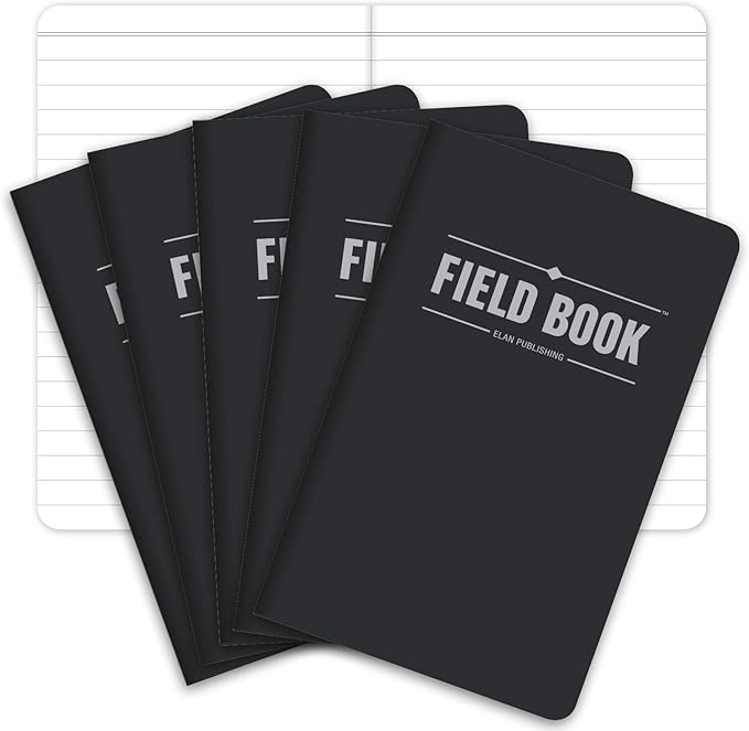 Elan Publishing Company Field Notebook/Pocket Journal - 3.5"x5.5" - Black - Lined Memo Book - Pack of 5