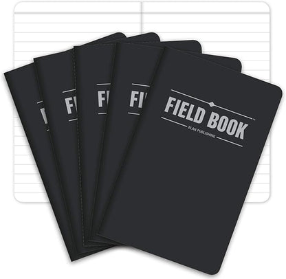Elan Publishing Company Field Notebook/Pocket Journal - 3.5"x5.5" - Black - Lined Memo Book - Pack of 5