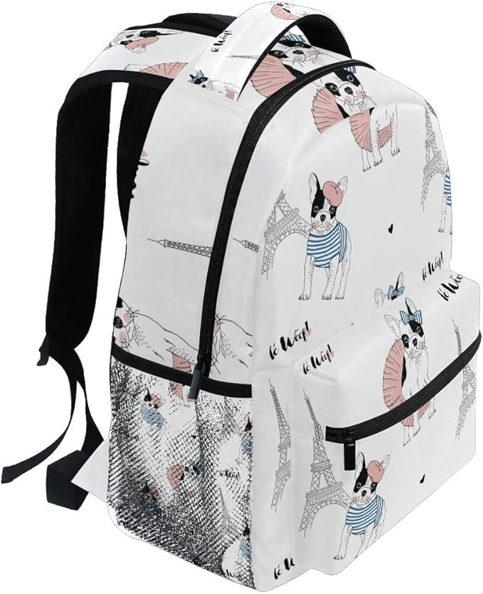 French Bulldog Paris Backpack School Bag Travel Daypack Rucksack for Students Boys Girls, Laptop Backpack