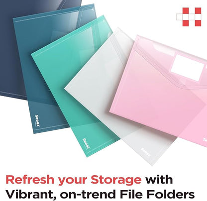 Sooez 20Pack Plastic Envelopes, Plastic File Folders, Clear Folders for Documents Trendy Colors, Super Heavyweight Document Holders, Storage Pouches, File Envelopes for School Office Supplies
