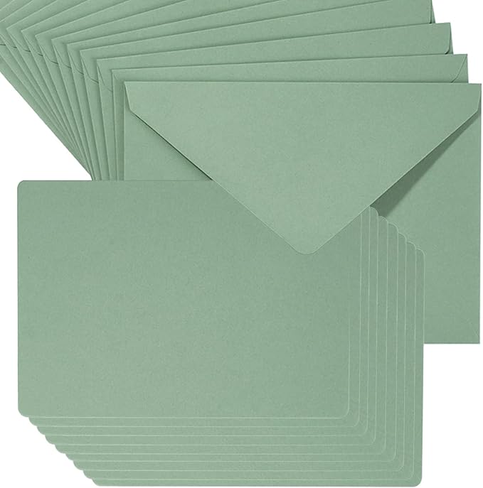 A7 Colorful Envelopes and Blank Cards 24 Pieces A7 Envelopes and 24 Pieces 5x7 Colorful Flat Cards for Weddings, Invitations, Birthday, Baby Shower (Sage Green)